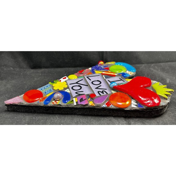 Mosaic wood heart 11” decor wall hanging handmade. *Pre-Owned* - Picture 7 of 10